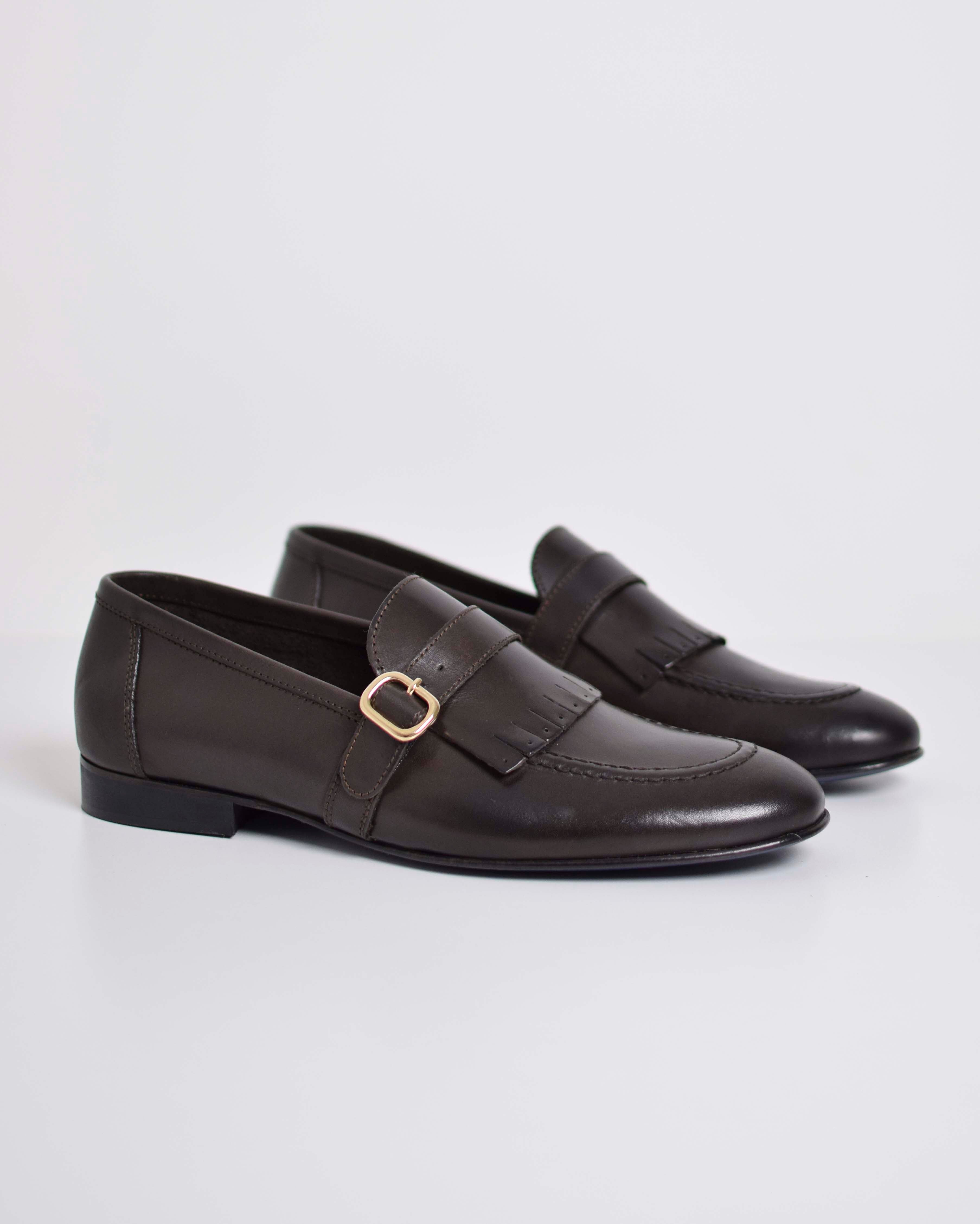 Mocassino in pelle con Fibbia Oro