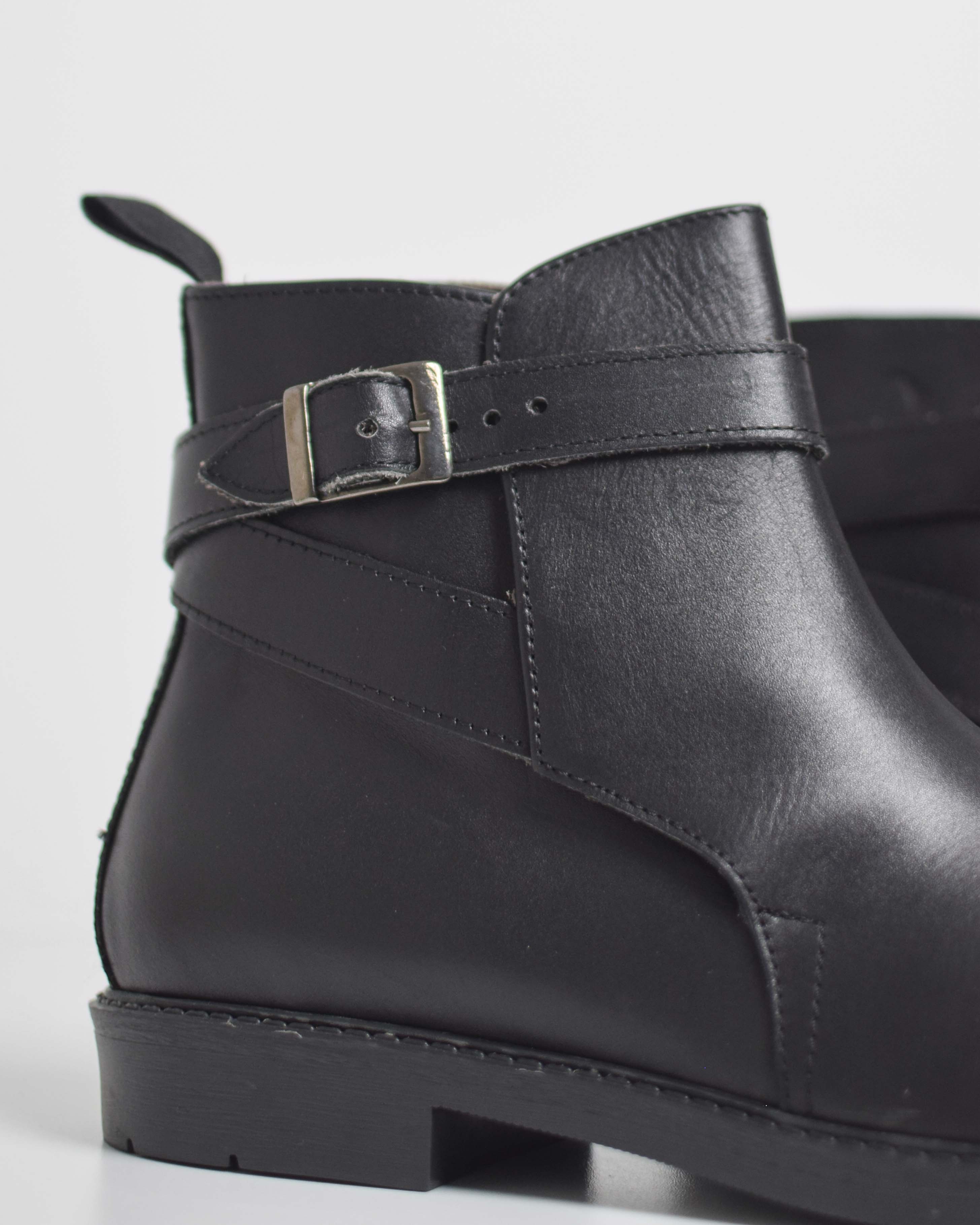 Leather Buckle Ankle Boots